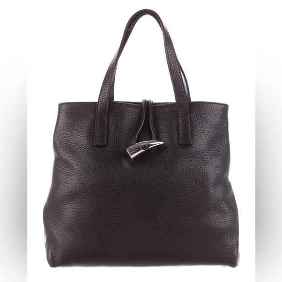 Burberry Black Leather Horn Toggle Small Tote Bag authentic - Picture 2 of 14